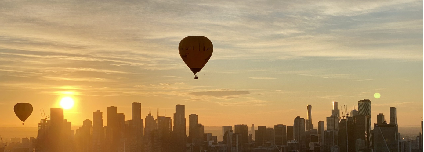 A romantic hot air balloon ride over Melbourne offers a grand beginning to your Australia Honeymoon. Image credit: Global Ballooning